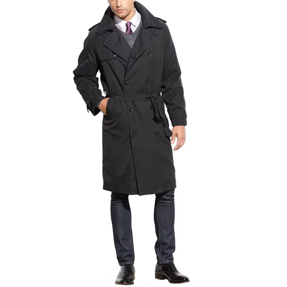 VTG 90s London Fog Men's Iconic Double Breasted Trench Coat in Charcoal Gray 44R